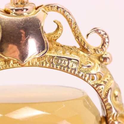 Antique 9ct Hallmarked Yellow Gold Citrine Spinner Fob Pendant Charm Gift