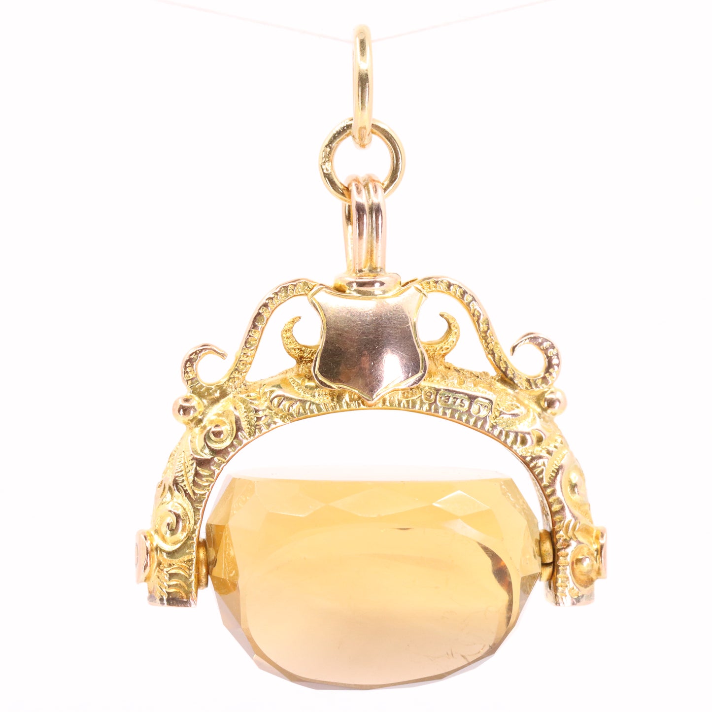 Antique 9ct Hallmarked Yellow Gold Citrine Spinner Fob Pendant Charm Gift