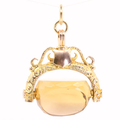 Antique 9ct Hallmarked Yellow Gold Citrine Spinner Fob Pendant Charm Gift