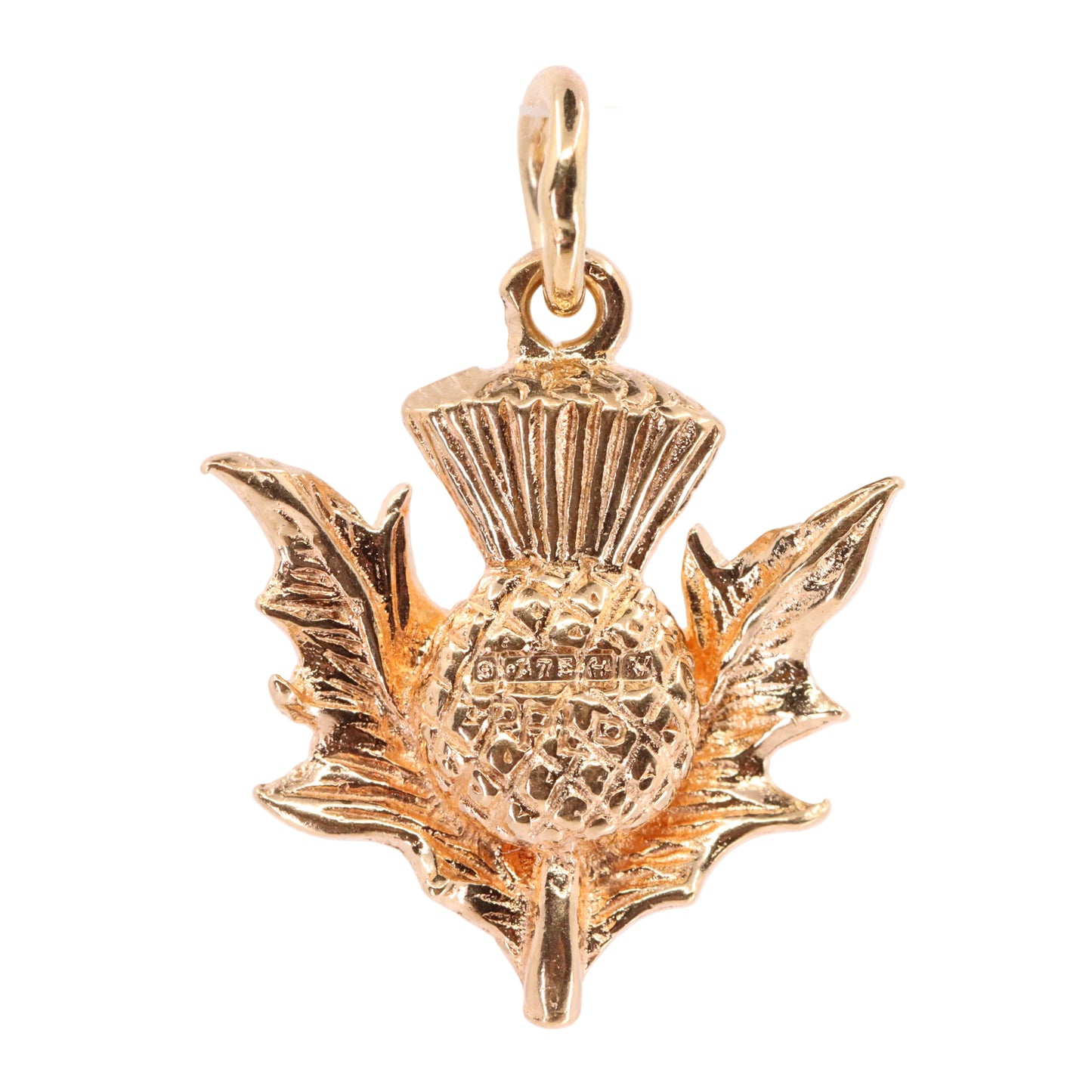 Vintage 9ct Hallmarked Gold Flower Of Scotland Thistle Charm Scottish Pendant