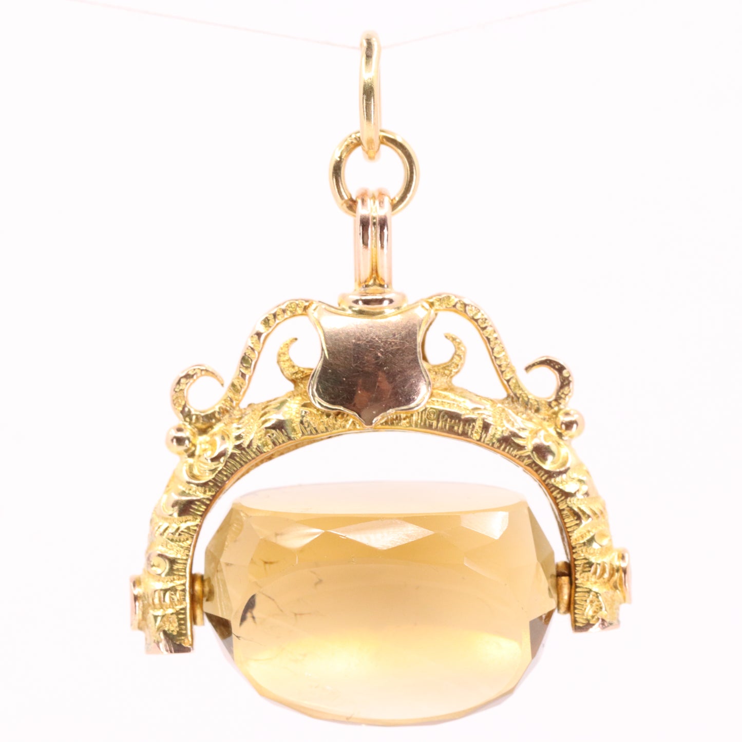 Antique 9ct Hallmarked Yellow Gold Citrine Spinner Fob Pendant Charm Gift