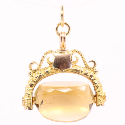 Antique 9ct Hallmarked Yellow Gold Citrine Spinner Fob Pendant Charm Gift