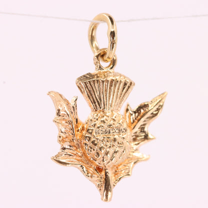 Vintage 9ct Hallmarked Gold Flower Of Scotland Thistle Charm Scottish Pendant