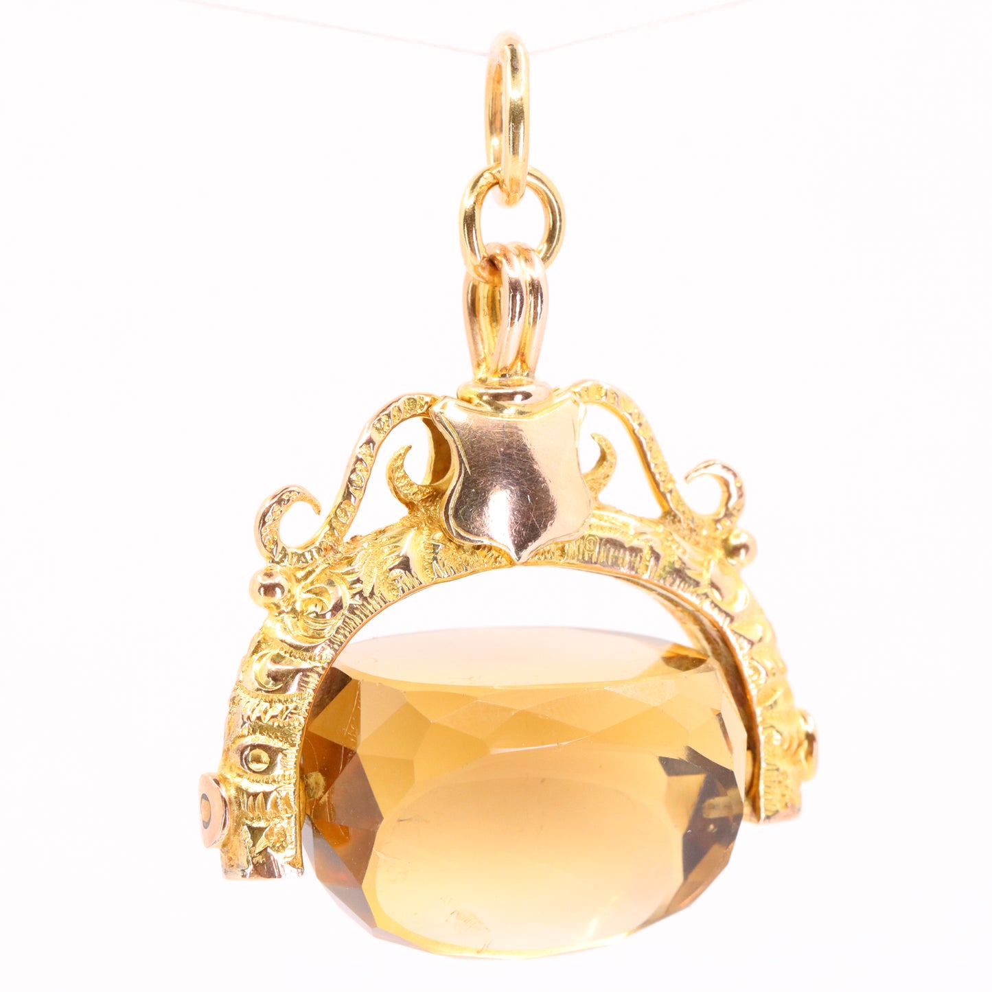 Antique 9ct Hallmarked Yellow Gold Citrine Spinner Fob Pendant Charm Gift