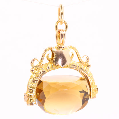 Antique 9ct Hallmarked Yellow Gold Citrine Spinner Fob Pendant Charm Gift