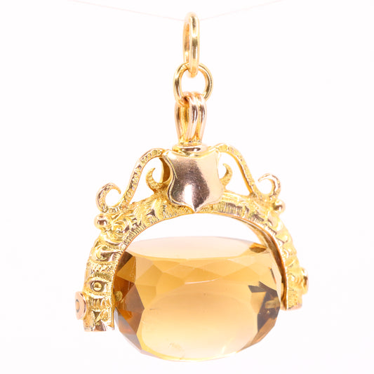 Antique 9ct Hallmarked Yellow Gold Citrine Spinner Fob Pendant Charm Gift
