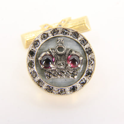 Antique Russian 14ct Gold Platinum Ruby Diamond Crown Cufflinks Boxed Gift