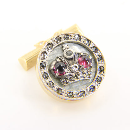 Antique Russian 14ct Gold Platinum Ruby Diamond Crown Cufflinks Boxed Gift