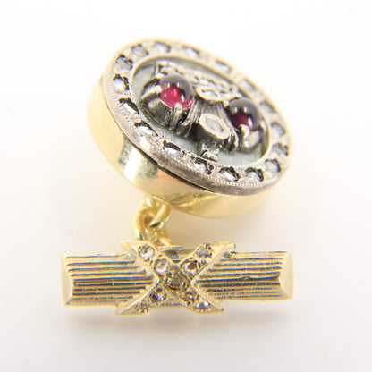 Antique Russian 14ct Gold Platinum Ruby Diamond Crown Cufflinks Boxed Gift