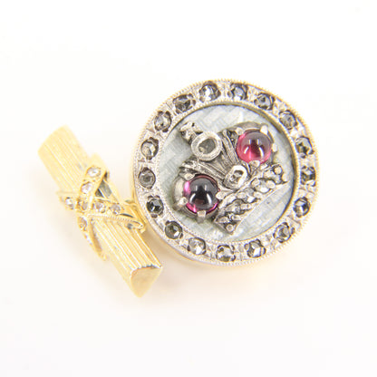 Antique Russian 14ct Gold Platinum Ruby Diamond Crown Cufflinks Boxed Gift