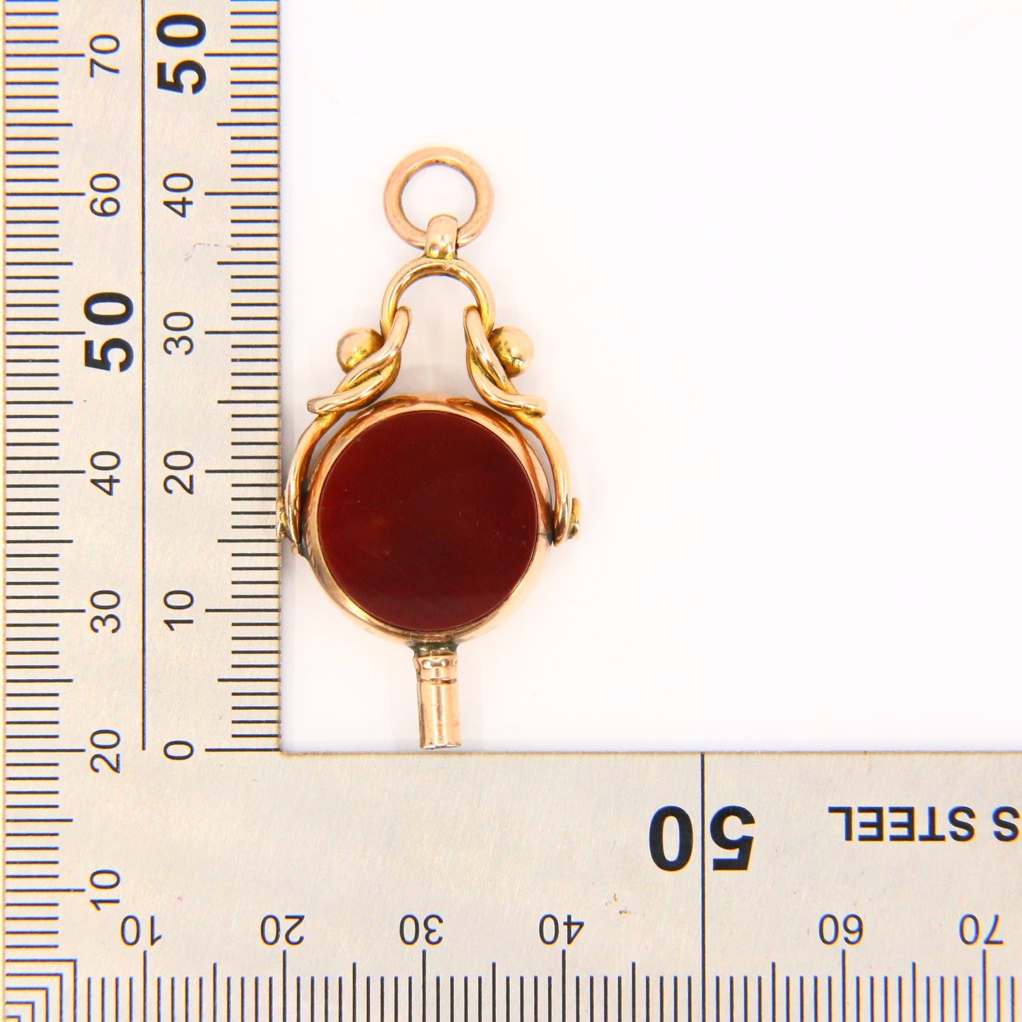 Antique 9ct Swivel Key Fob Charm Hallmarked Rose Gold Bloodstone Carnelian Stone Pendant