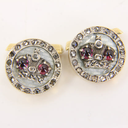 Antique Russian 14ct Gold Platinum Ruby Diamond Crown Cufflinks Boxed Gift