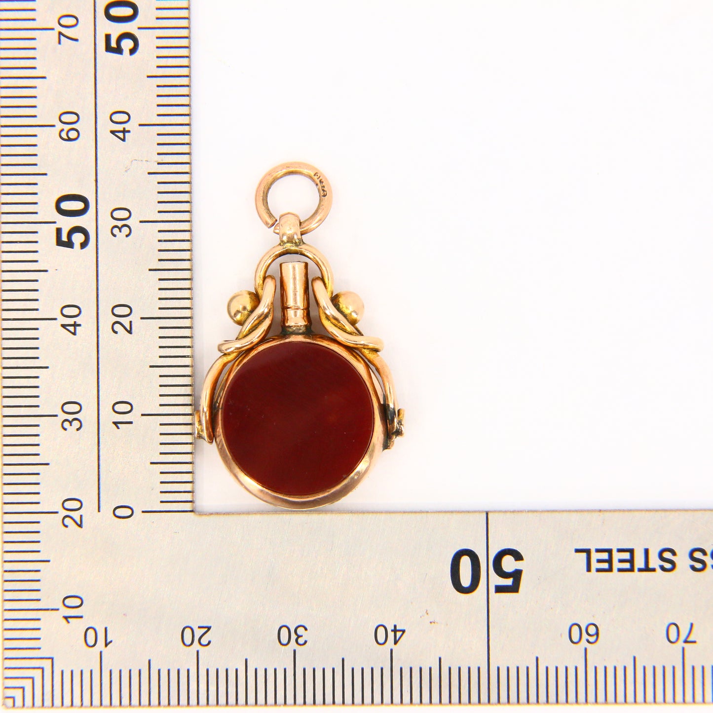 Antique 9ct Swivel Key Fob Charm Hallmarked Rose Gold Bloodstone Carnelian Stone Pendant