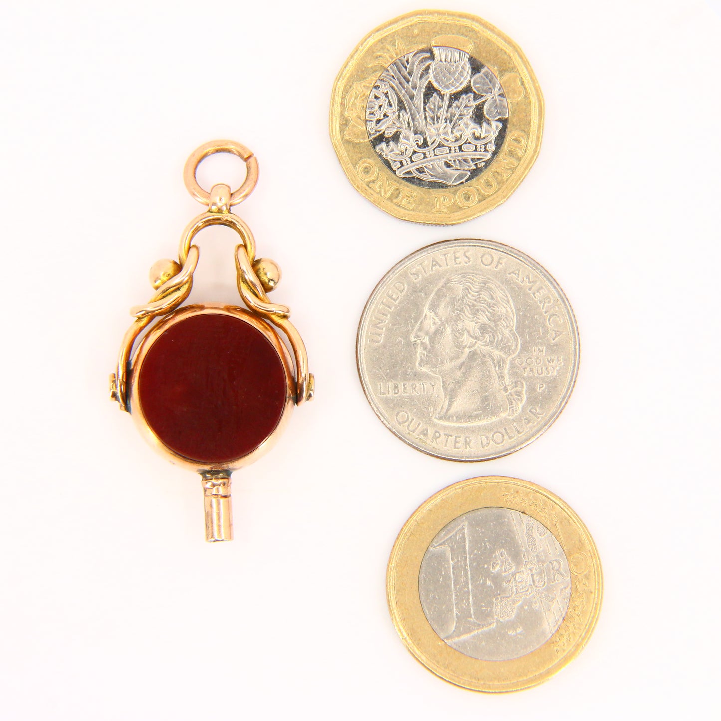 Antique 9ct Swivel Key Fob Charm Hallmarked Rose Gold Bloodstone Carnelian Stone Pendant