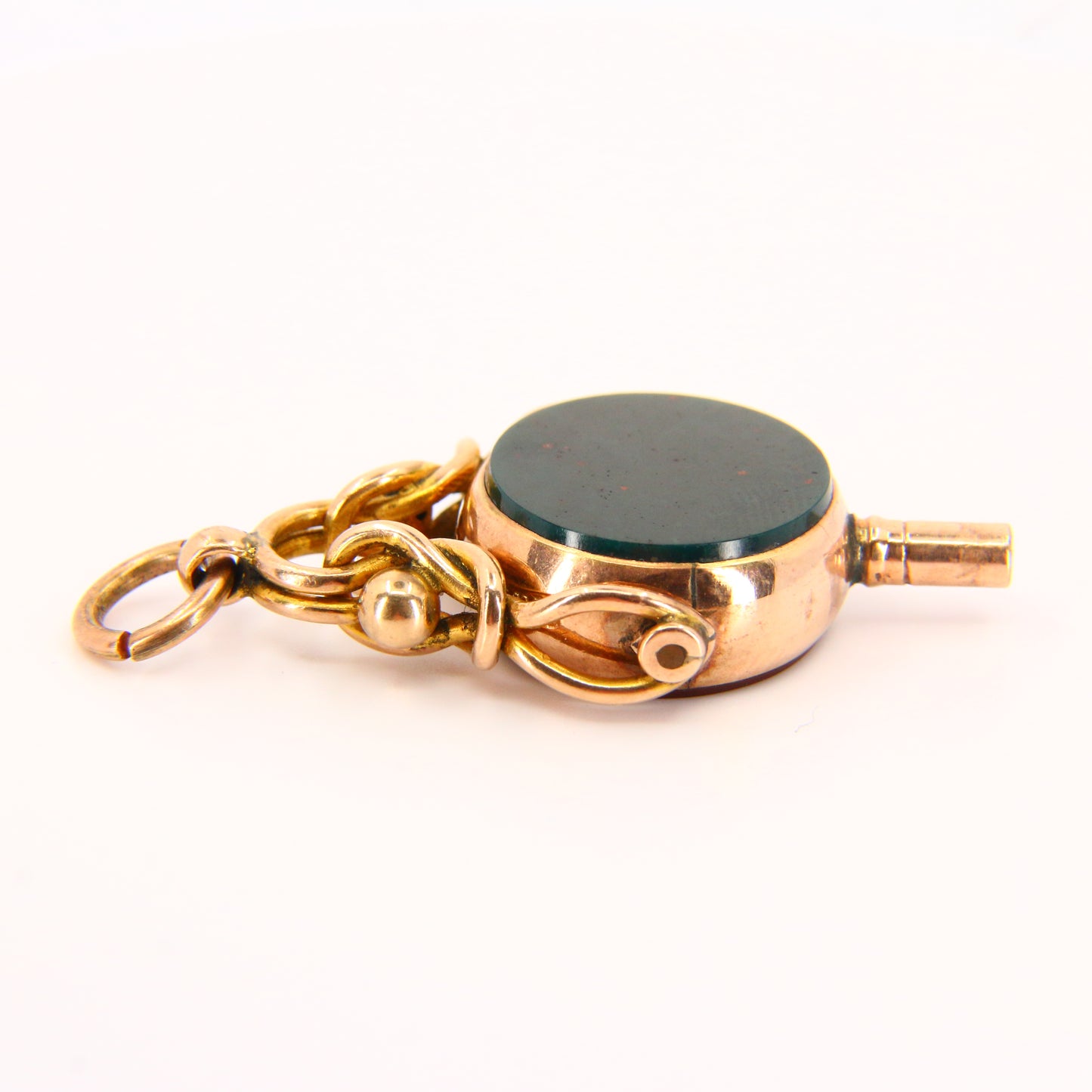 Antique 9ct Swivel Key Fob Charm Hallmarked Rose Gold Bloodstone Carnelian Stone Pendant