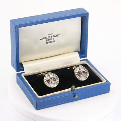 Antique Russian 14ct Gold Platinum Ruby Diamond Crown Cufflinks Boxed Gift