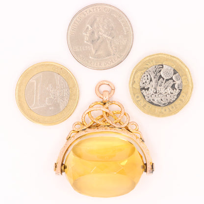 Antique 9ct Hallmarked Citrine Spinner Fob Pendant Yellow Gold Watch Fob Gift