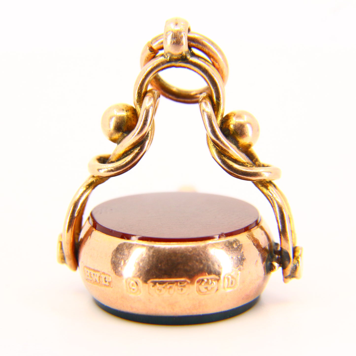 Antique 9ct Swivel Key Fob Charm Hallmarked Rose Gold Bloodstone Carnelian Stone Pendant