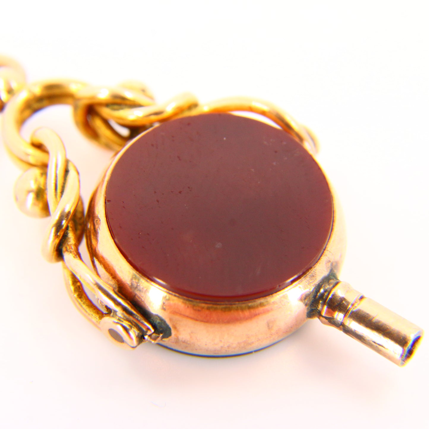 Antique 9ct Swivel Key Fob Charm Hallmarked Rose Gold Bloodstone Carnelian Stone Pendant