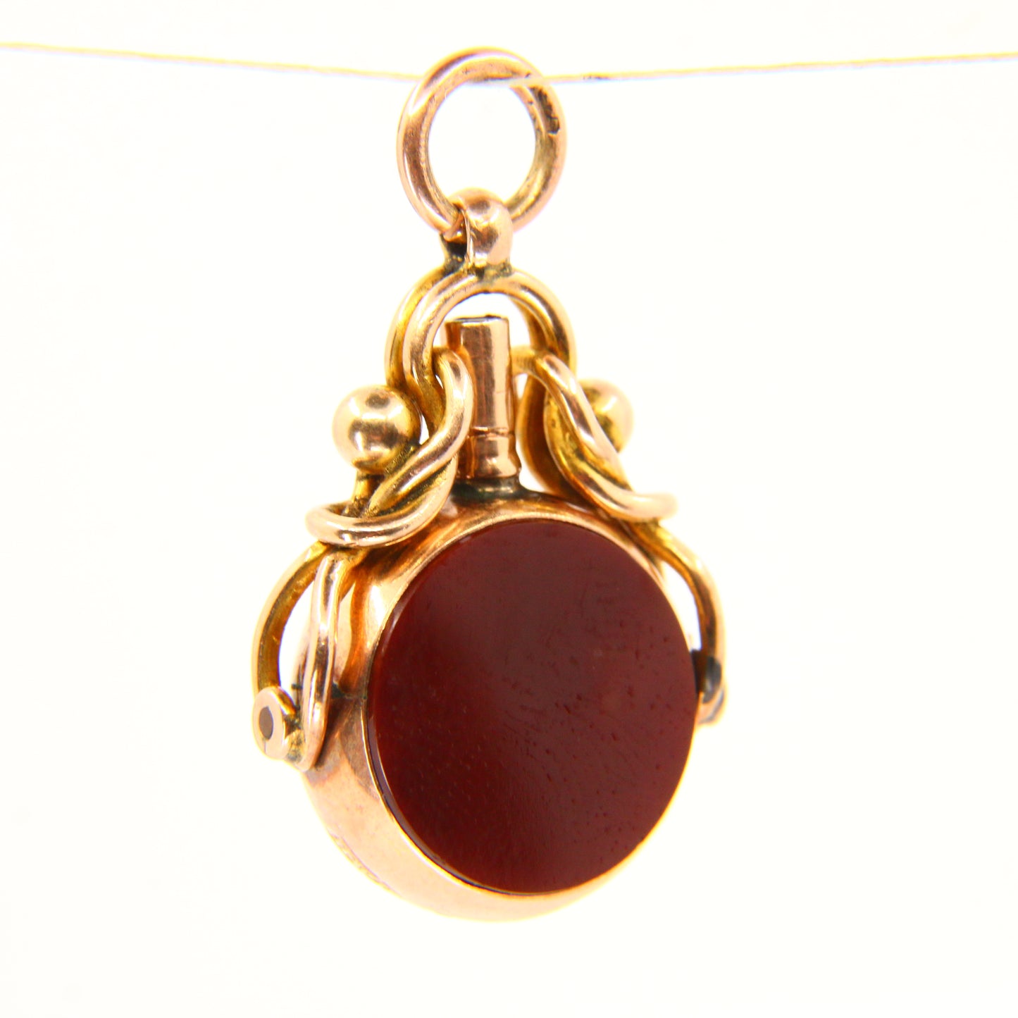 Antique 9ct Swivel Key Fob Charm Hallmarked Rose Gold Bloodstone Carnelian Stone Pendant