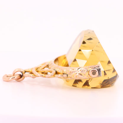 Antique 9ct Hallmarked Citrine Spinner Fob Pendant Yellow Gold Watch Fob Gift