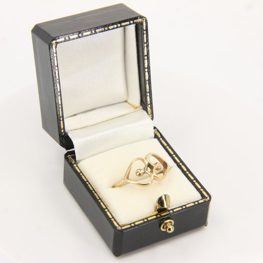 Vintage 9ct Hallmarked Gold Ola Gorie Double Heart Ring UK Size M Boxed Gift