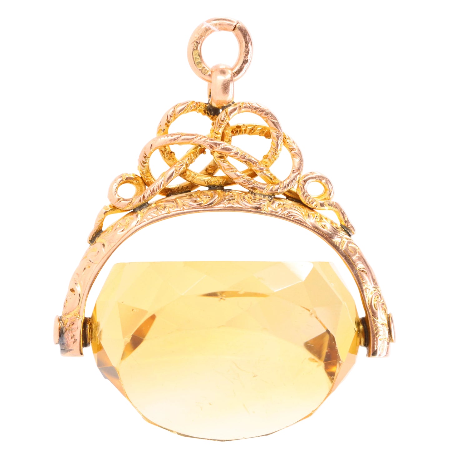 Antique 9ct Hallmarked Citrine Spinner Fob Pendant Yellow Gold Watch Fob Gift