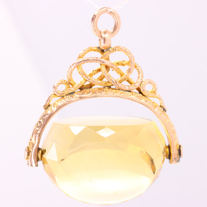 Antique 9ct Hallmarked Citrine Spinner Fob Pendant Yellow Gold Watch Fob Gift