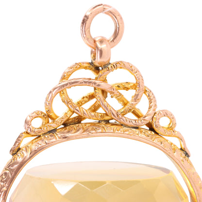 Antique 9ct Hallmarked Citrine Spinner Fob Pendant Yellow Gold Watch Fob Gift
