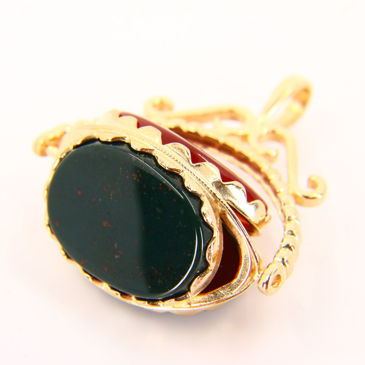 Vintage 9ct 3 Stone Spinner Pendant Bloodstone Carnelian Onyx Yellow Gold Charm