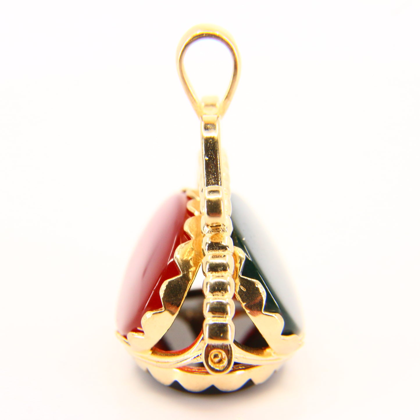 Vintage 9ct 3 Stone Spinner Pendant Bloodstone Carnelian Onyx Yellow Gold Charm