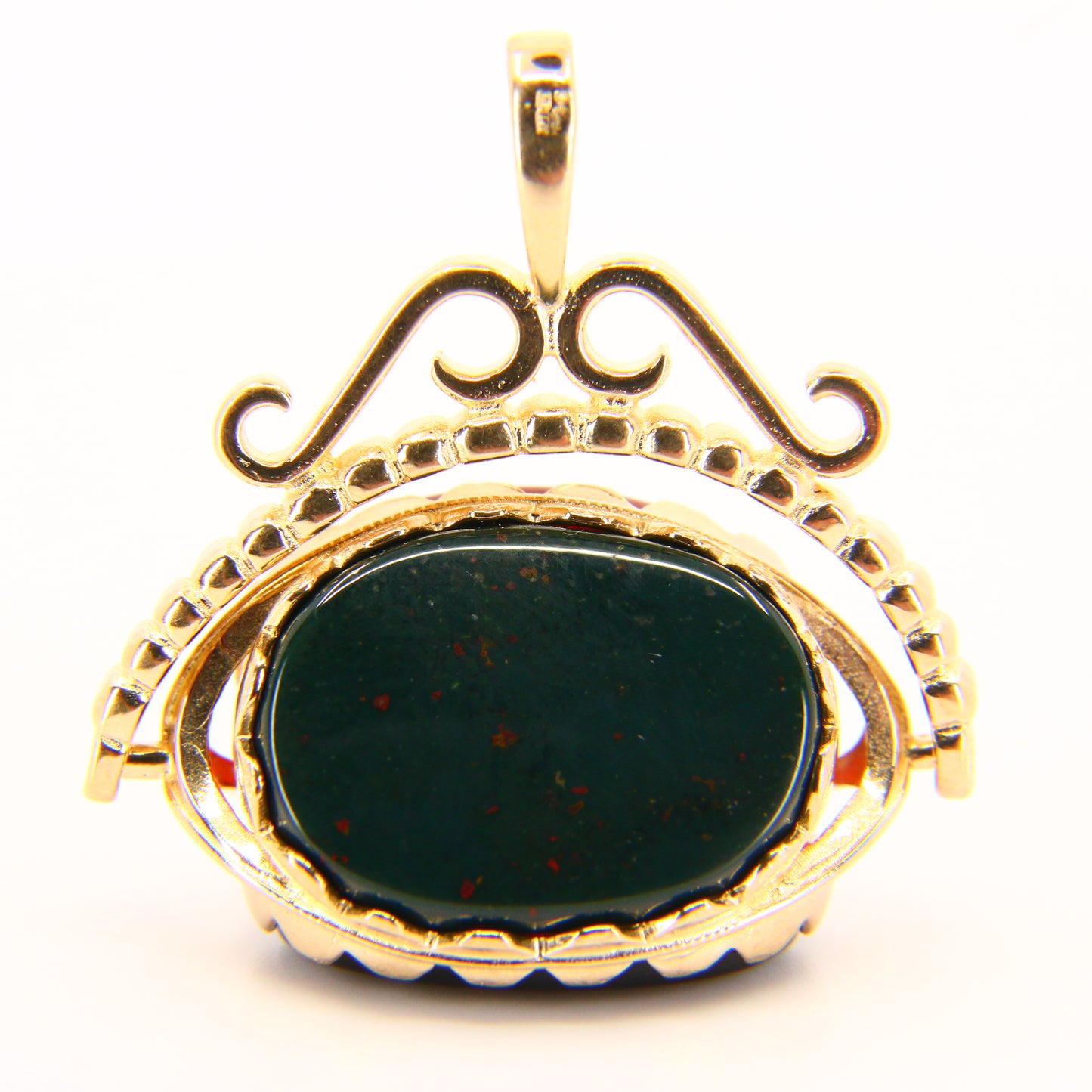 Vintage 9ct 3 Stone Spinner Pendant Bloodstone Carnelian Onyx Yellow Gold Charm