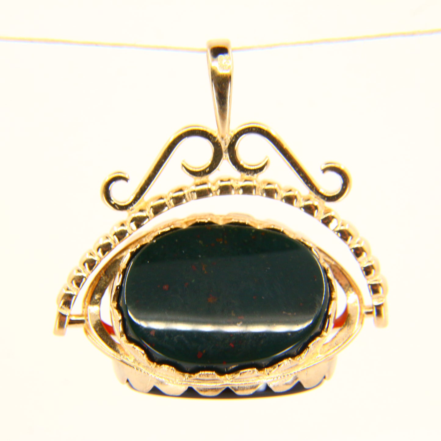 Vintage 9ct 3 Stone Spinner Pendant Bloodstone Carnelian Onyx Yellow Gold Charm