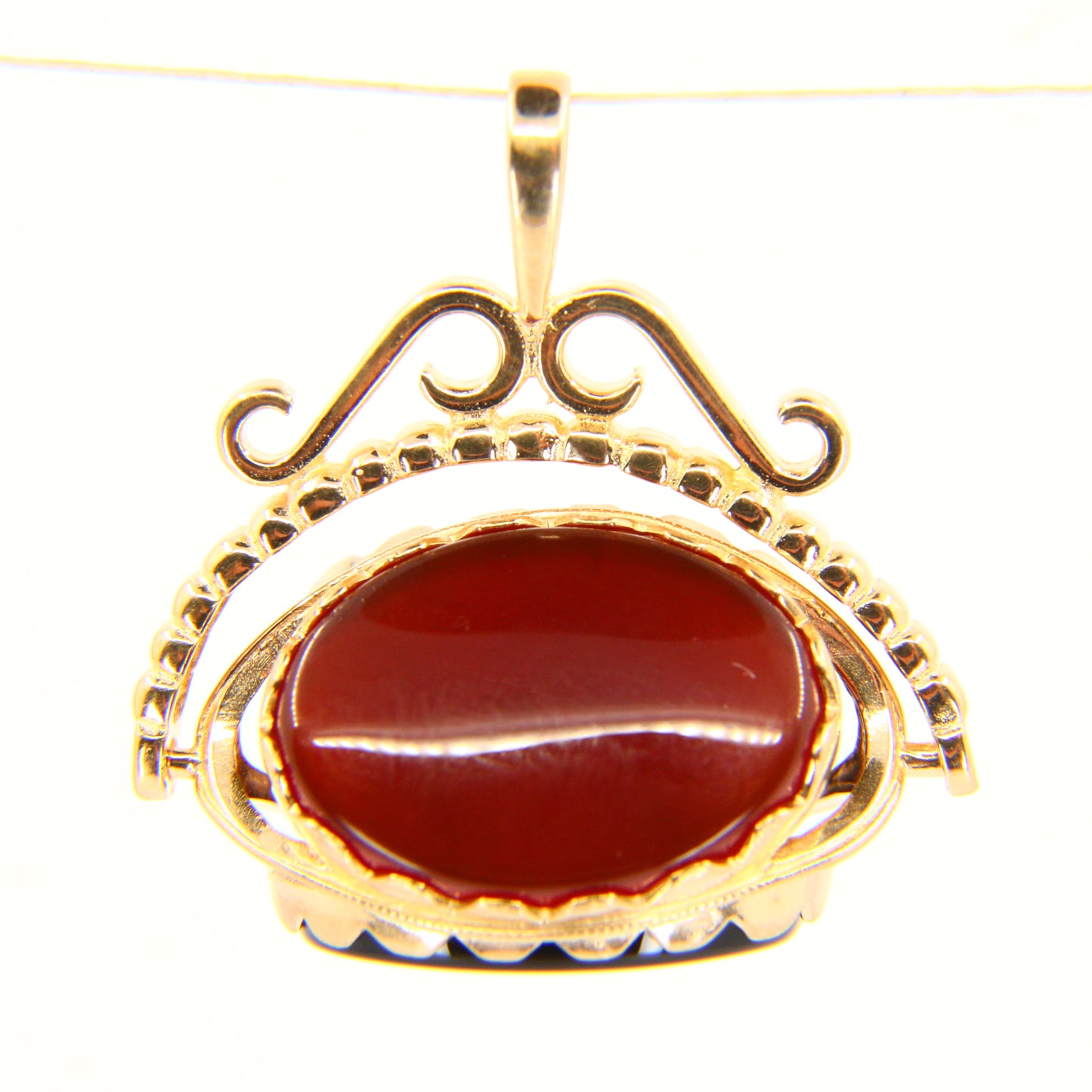 Vintage 9ct 3 Stone Spinner Pendant Bloodstone Carnelian Onyx Yellow Gold Charm