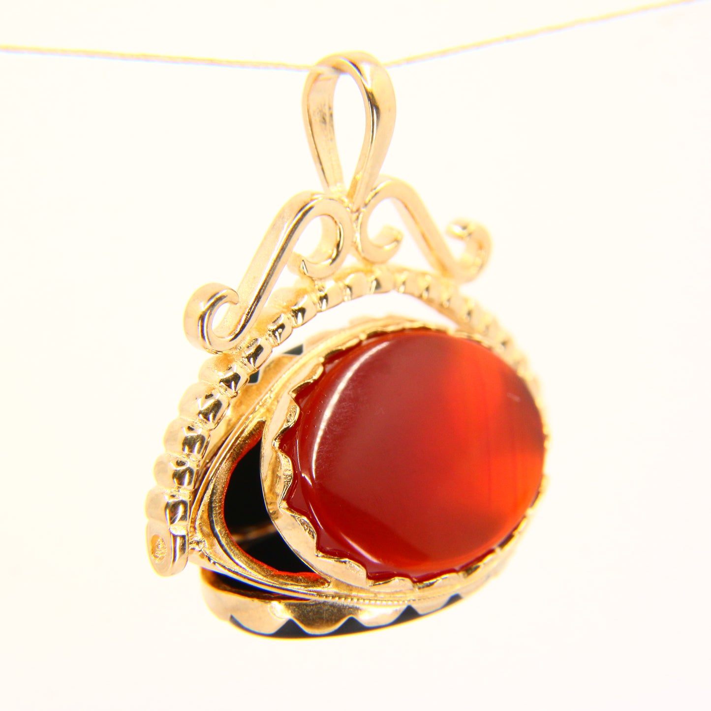 Vintage 9ct 3 Stone Spinner Pendant Bloodstone Carnelian Onyx Yellow Gold Charm