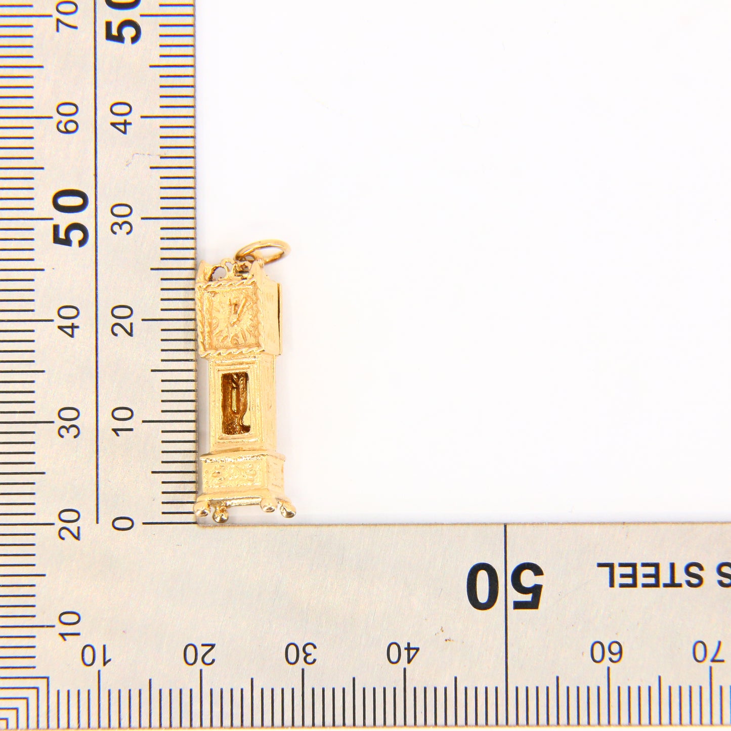 Vintage 9ct Grandfather Clock Pendant Opening Charm Hallmarked Yellow Gold