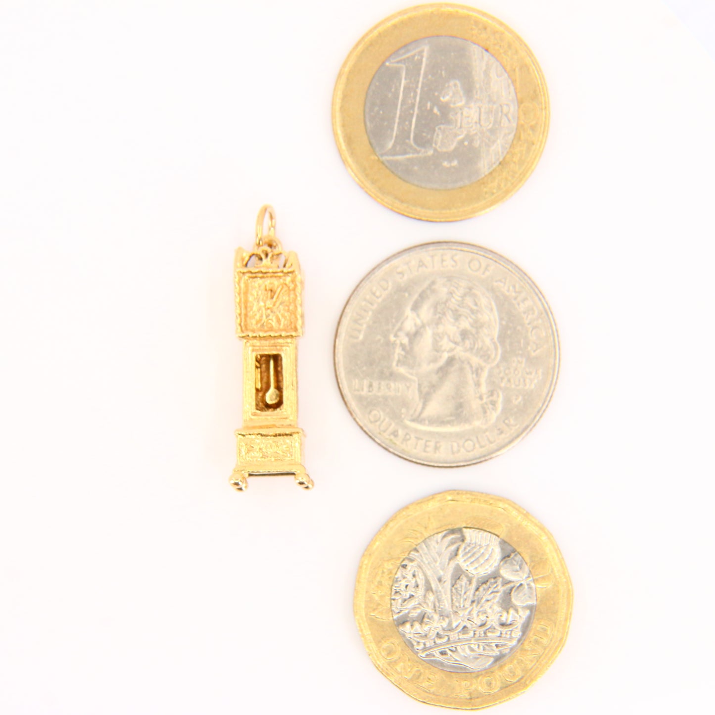 Vintage 9ct Grandfather Clock Pendant Opening Charm Hallmarked Yellow Gold