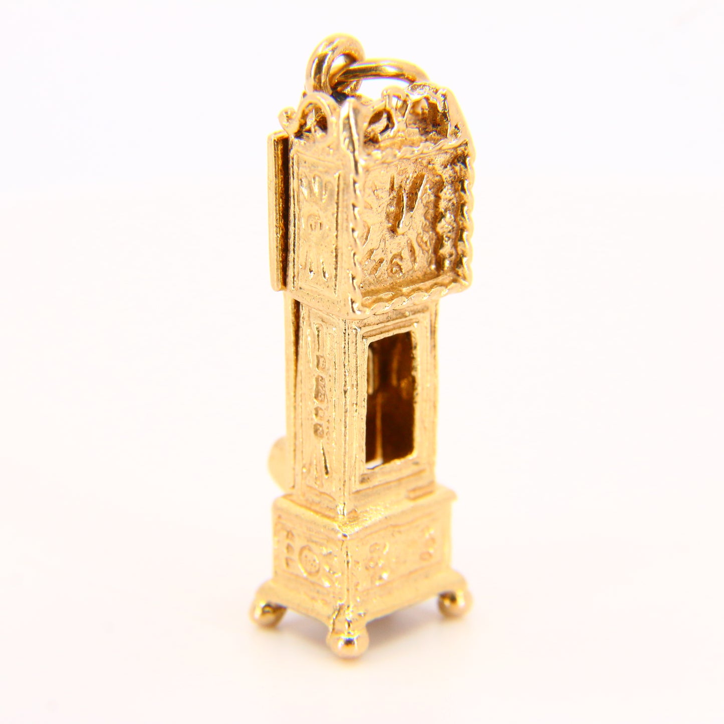 Vintage 9ct Grandfather Clock Pendant Opening Charm Hallmarked Yellow Gold