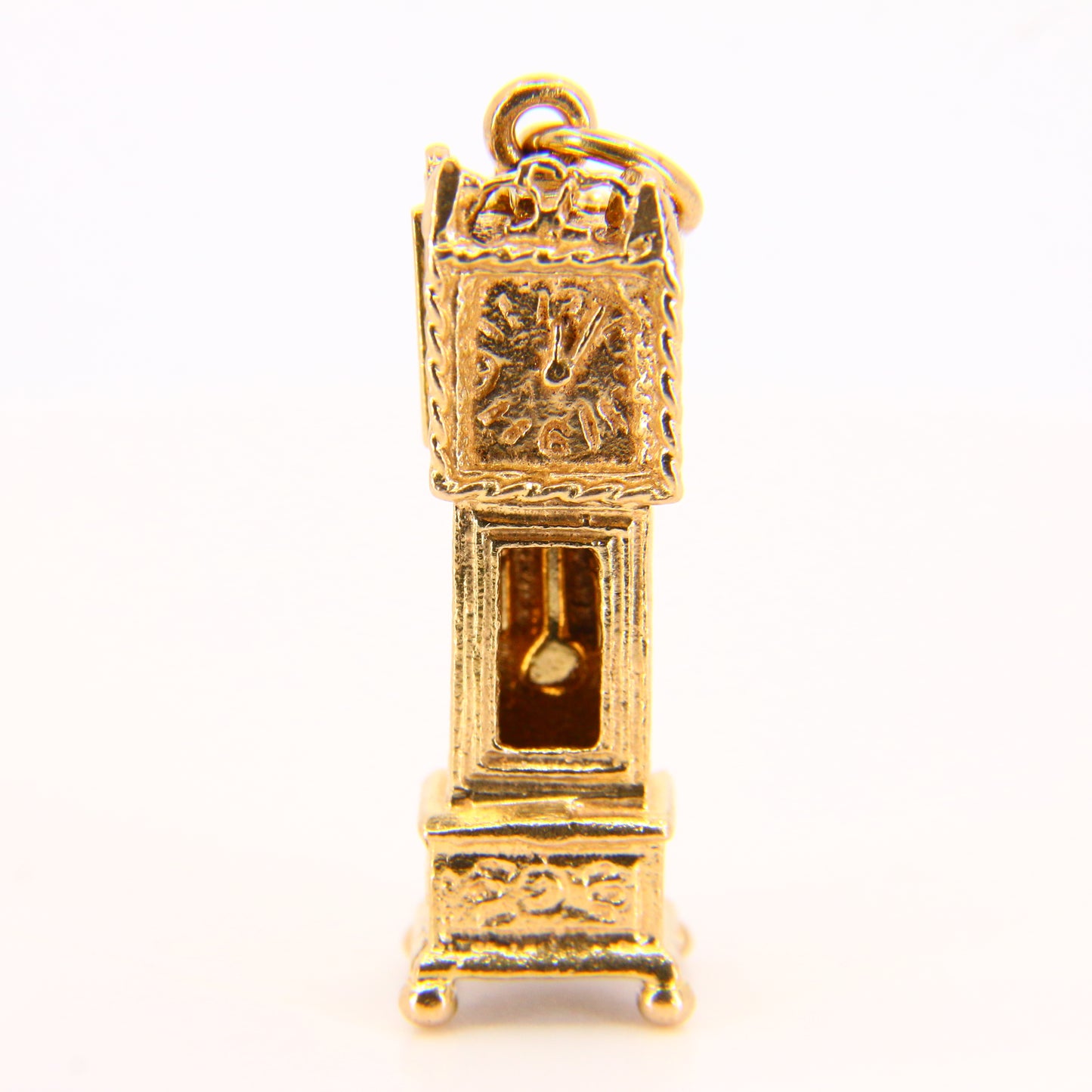 Vintage 9ct Grandfather Clock Pendant Opening Charm Hallmarked Yellow Gold