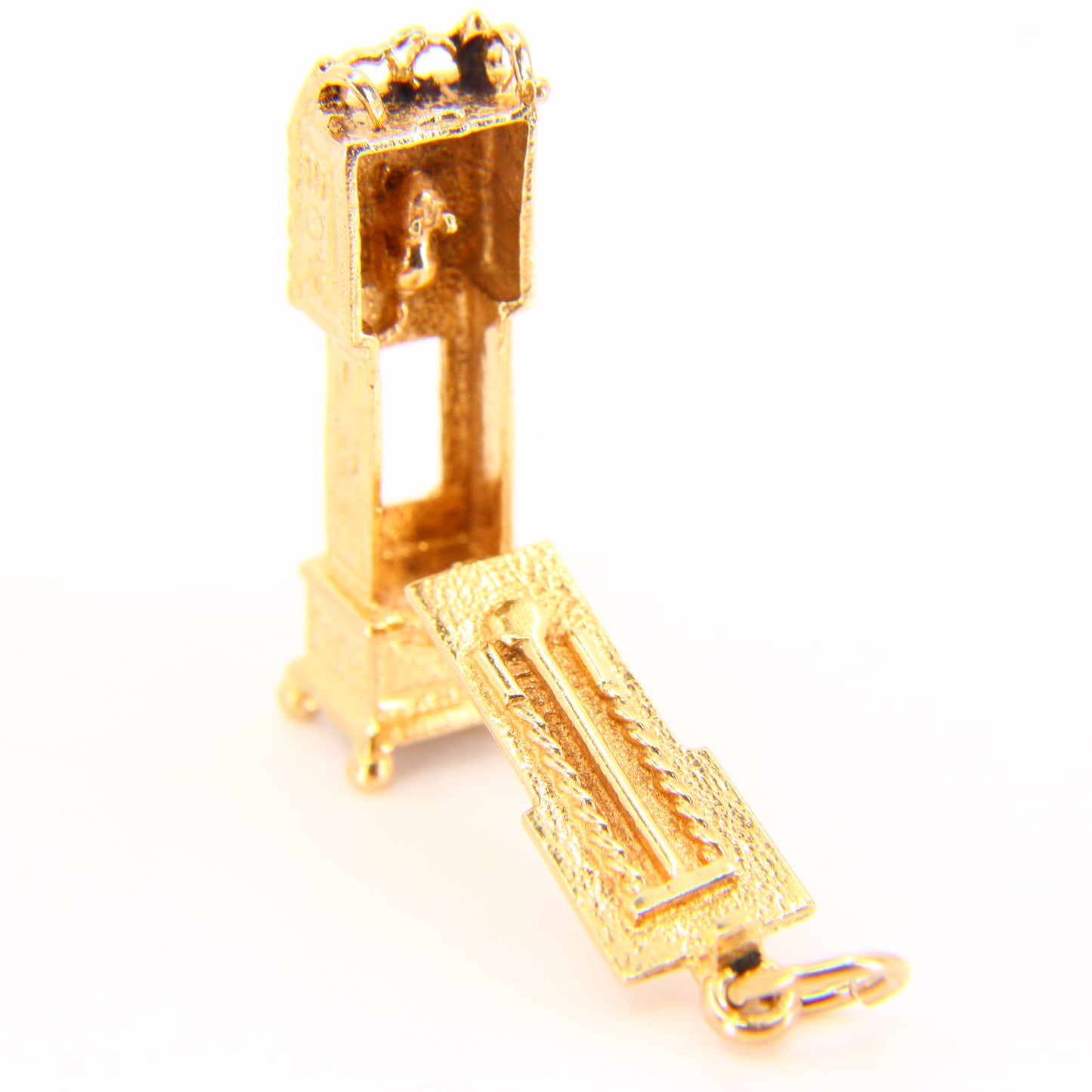 Vintage 9ct Grandfather Clock Pendant Opening Charm Hallmarked Yellow Gold