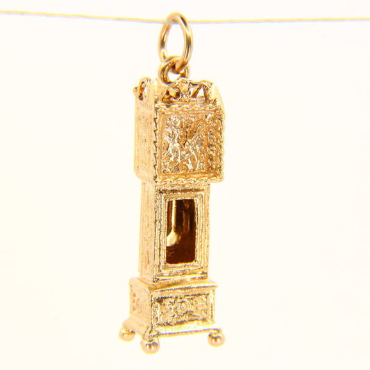 Vintage 9ct Grandfather Clock Pendant Opening Charm Hallmarked Yellow Gold