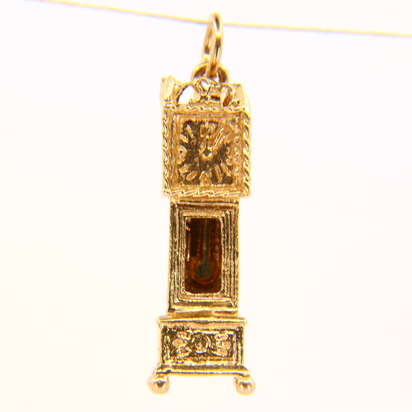 Vintage 9ct Grandfather Clock Pendant Opening Charm Hallmarked Yellow Gold