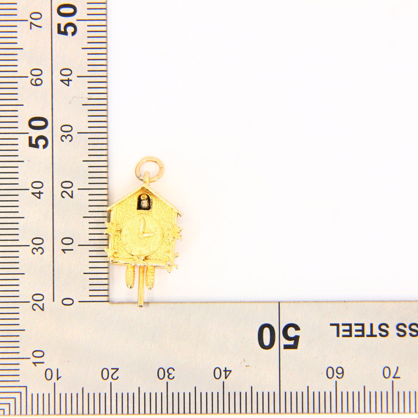 Vintage 9ct Cuckoo Clock Moving Charm Hallmarked Yellow Gold Clock Pendant