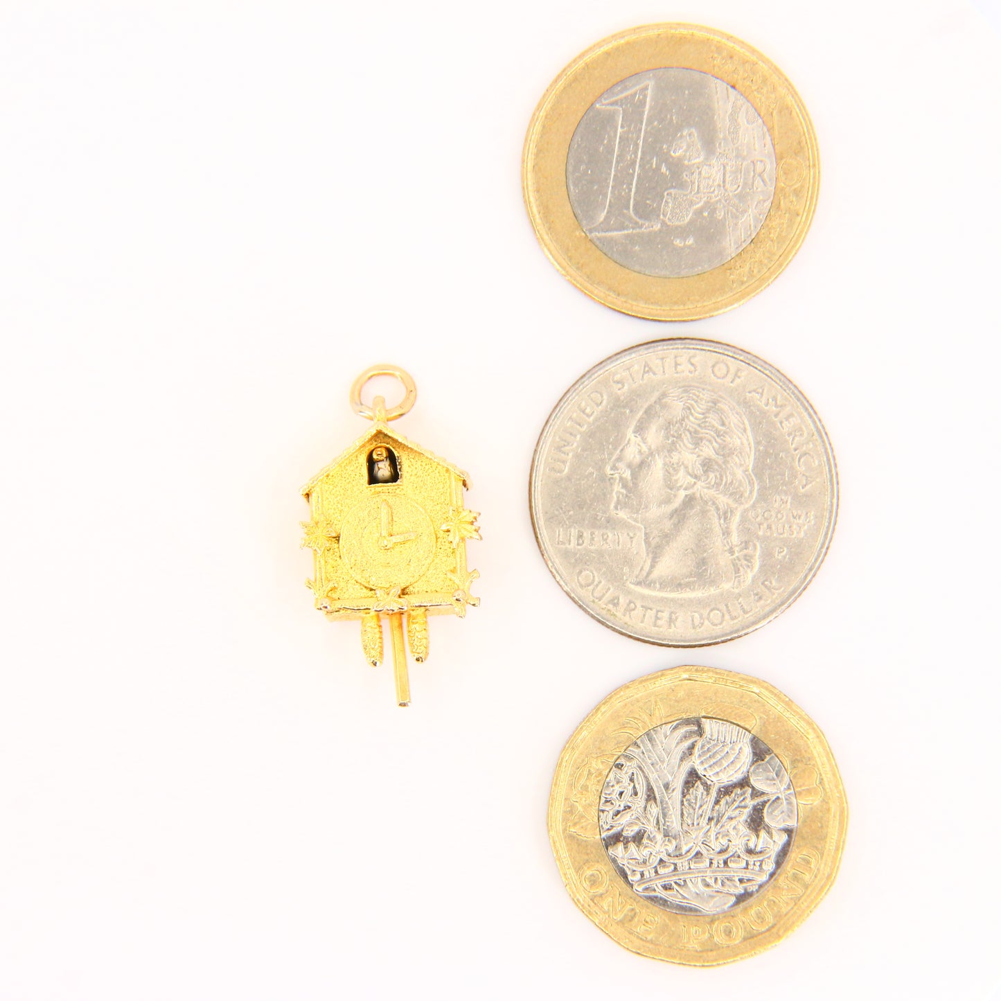 Vintage 9ct Cuckoo Clock Moving Charm Hallmarked Yellow Gold Clock Pendant