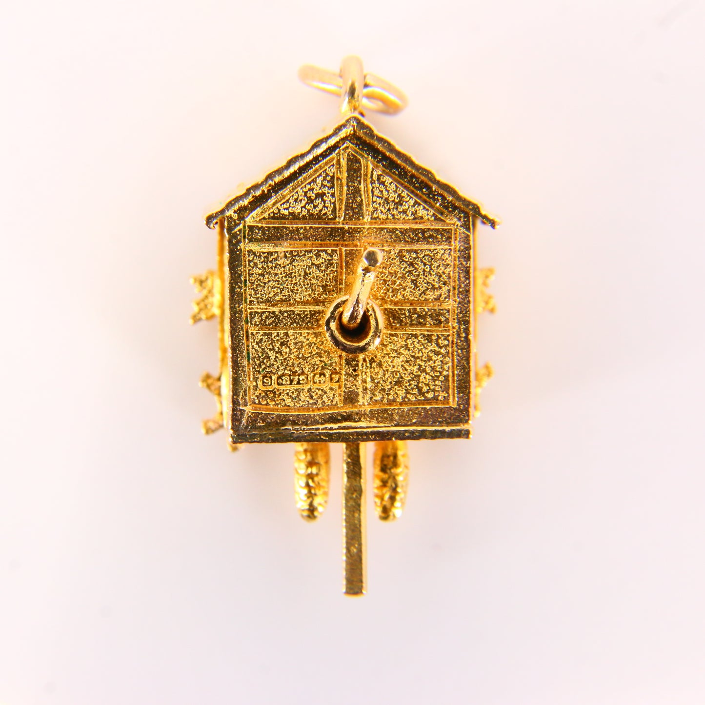 Vintage 9ct Cuckoo Clock Moving Charm Hallmarked Yellow Gold Clock Pendant