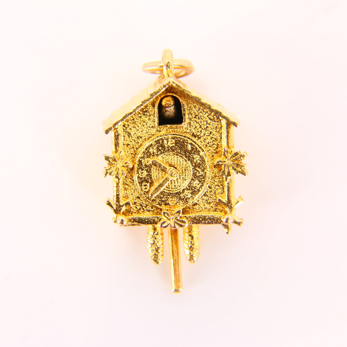 Vintage 9ct Cuckoo Clock Moving Charm Hallmarked Yellow Gold Clock Pendant