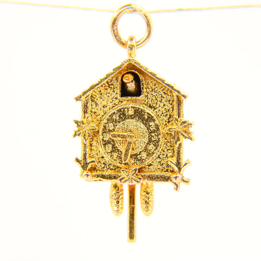 Vintage 9ct Cuckoo Clock Moving Charm Hallmarked Yellow Gold Clock Pendant