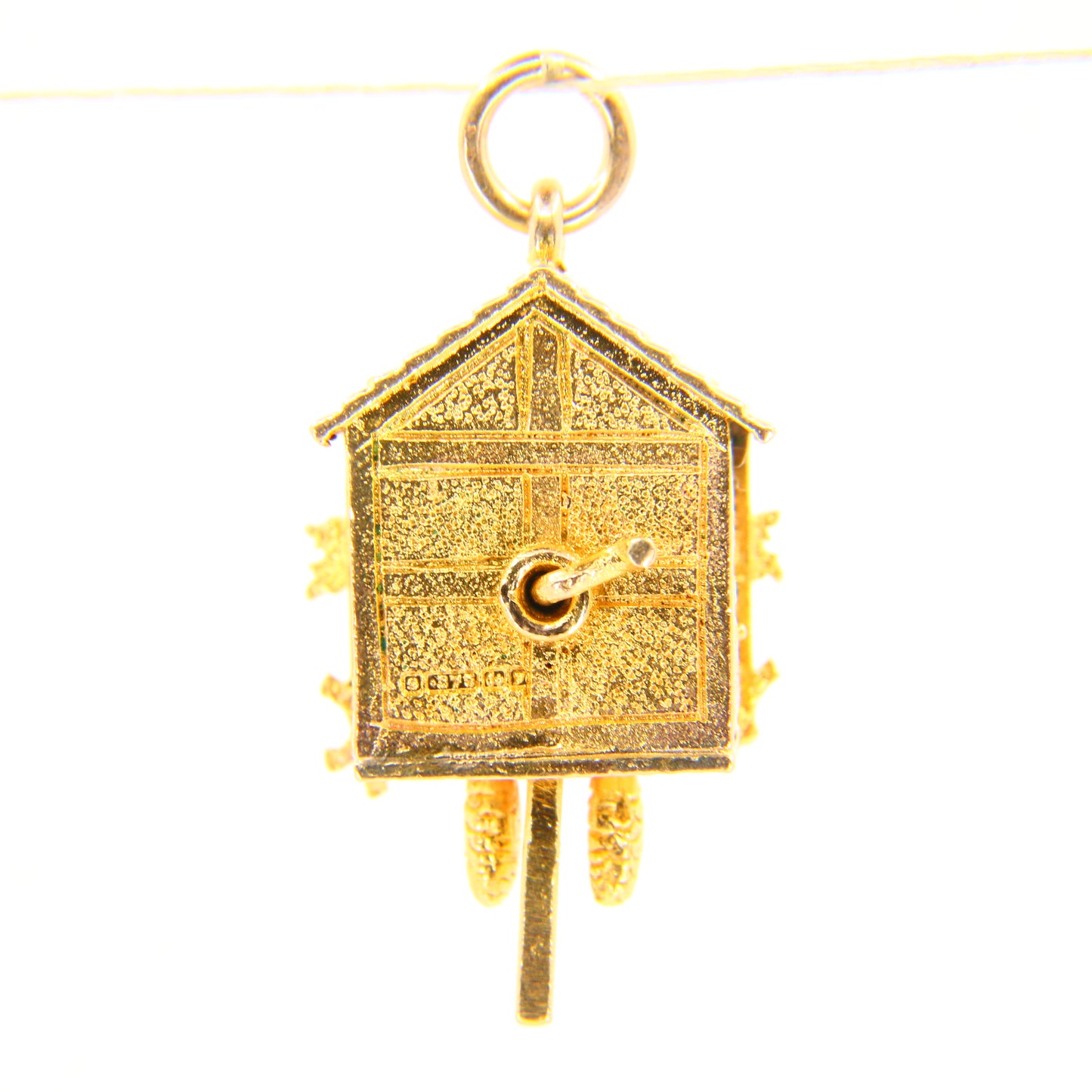 Vintage 9ct Cuckoo Clock Moving Charm Hallmarked Yellow Gold Clock Pendant