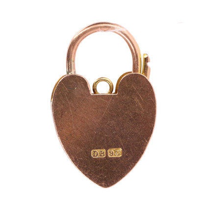 Antique 9ct Yellow Gold Floral Engraved Heart Padlock Charm Pendant Jewellery