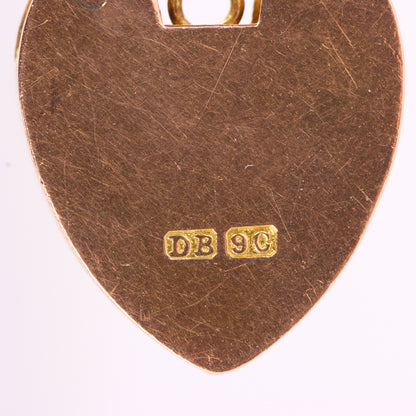 Antique 9ct Yellow Gold Floral Engraved Heart Padlock Charm Pendant Jewellery